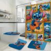 Stitch 1g Bathroom Shower Curtain Toilet Seat Cover & Rugs Set Rze1