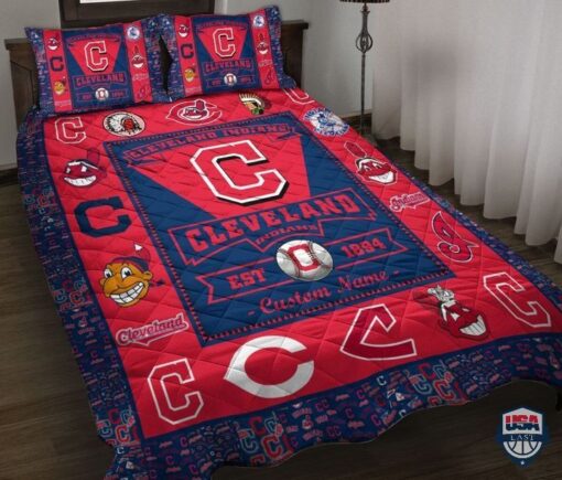 T220422 78xxxCleveland Indians MLB Logo History Personalized Bedding Set