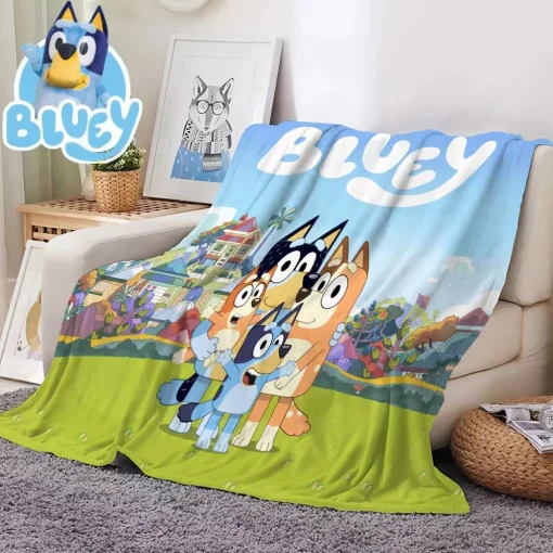 Bluey Cartoon Anime Flannel Blanketbluey Family Blanket Throw Home Sofa Lunch Break Blankets Children Student Blankets