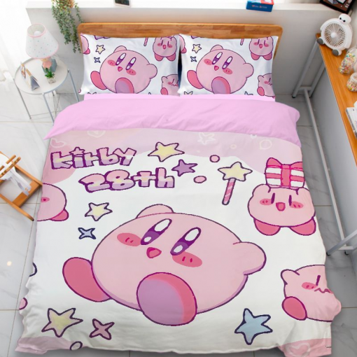 Kirby Anime Kawaii Cute Cartoon Bedding Three Four Piece Girl Cotton Heart Sheet Quilt Bed Cover 1