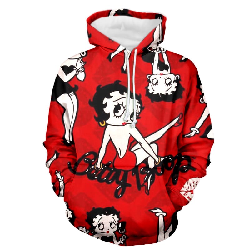 Betty Boop Red Hoodie Zip Hoodie 3D 1 Betty Boop Red Hoodie Zip Hoodie 3D