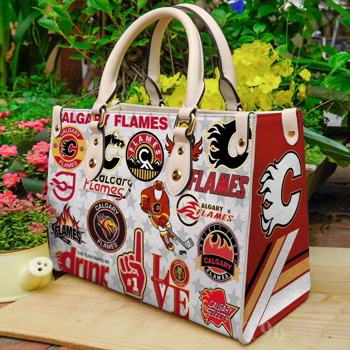 Calgary Flames Leather Handbag 1 Calgary Flames Leather Handbag