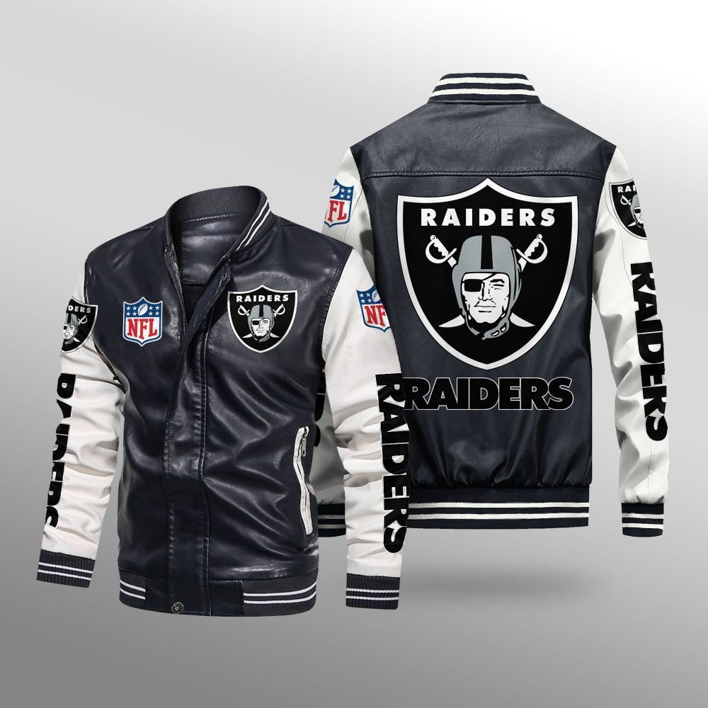 Las Vegas Raiders Leather Baseball Jacket 1 Las Vegas Raiders Leather Baseball Jacket