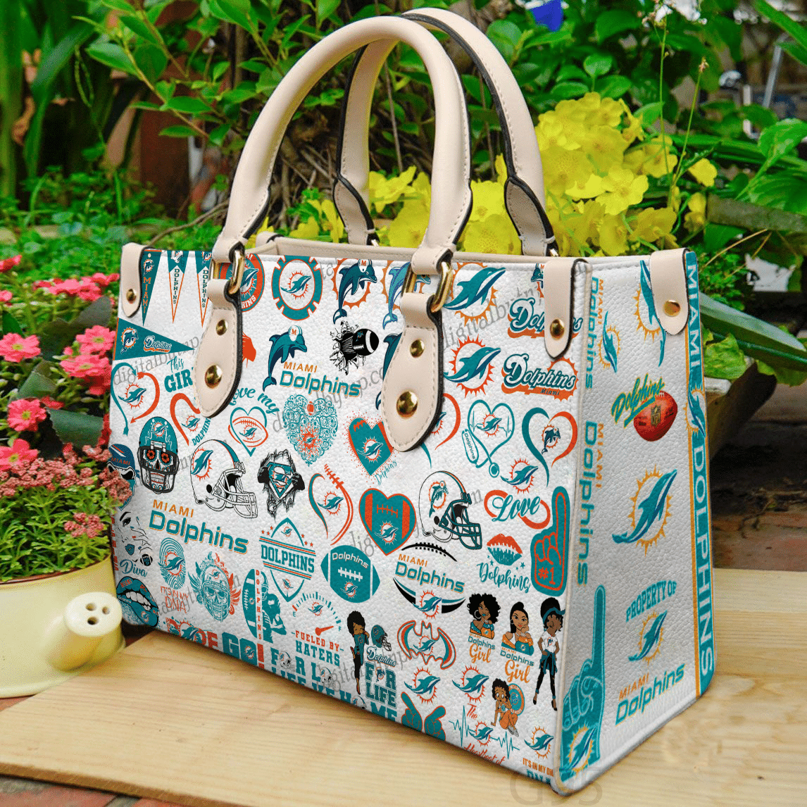 Miami Dolphins 1 Leather Handbag 1 Miami Dolphins 1 Leather Handbag