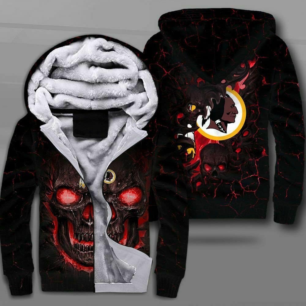 Washington Redskins Skulls Black 5 Fleece Jacket 1 Washington Redskins Skulls Black 5 Fleece Jacket